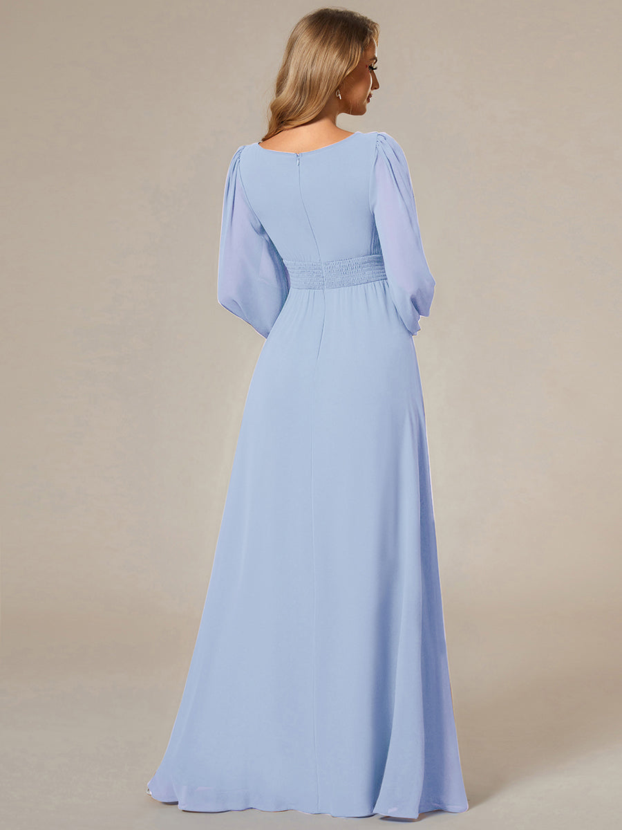 Chiffon Long Sleeve Pleated Floor Length Bridesmaid Dress #color_Ice Blue