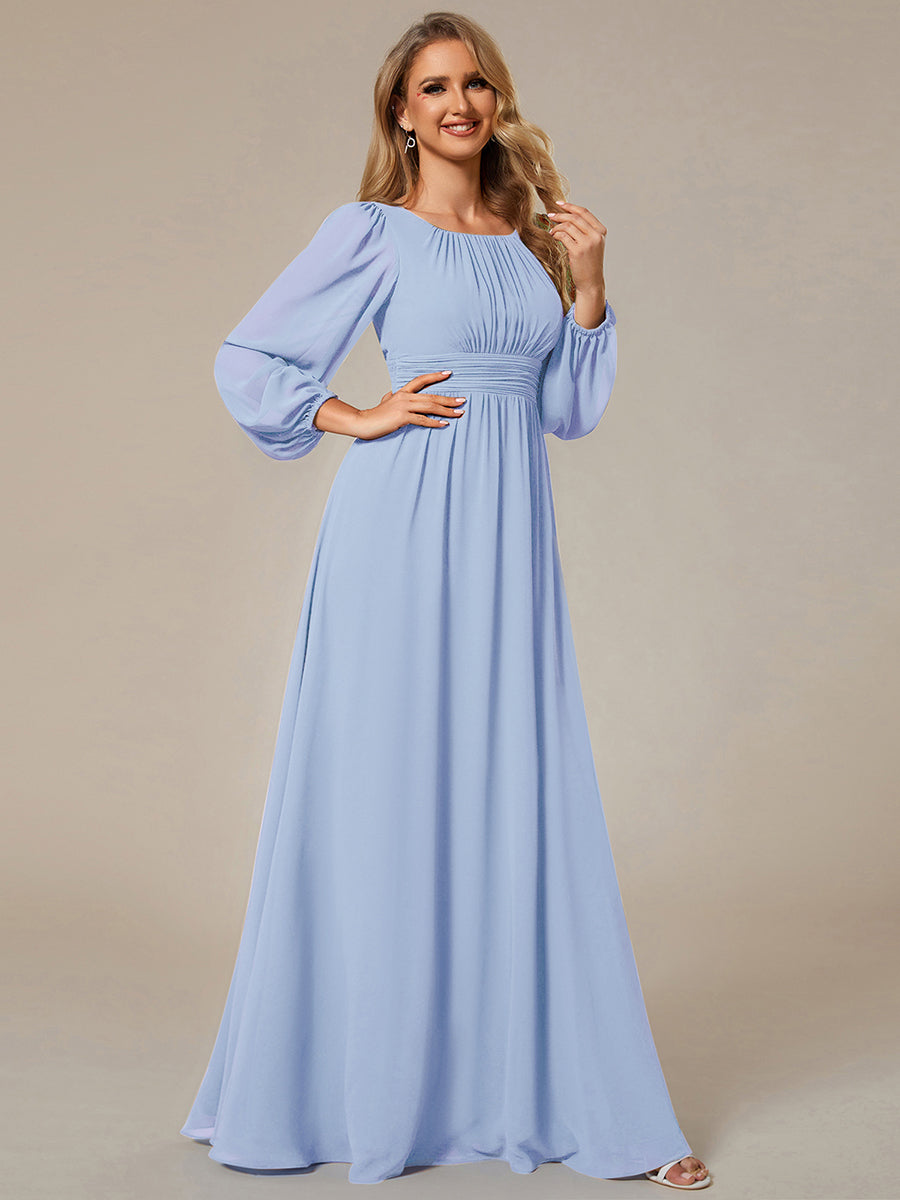 Chiffon Long Sleeve Pleated Floor Length Bridesmaid Dress #color_Ice Blue
