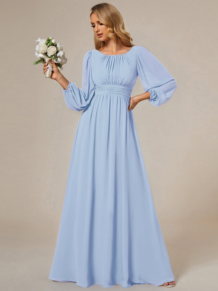 Chiffon Long Sleeve Pleated Floor Length Bridesmaid Dress #color_Ice Blue