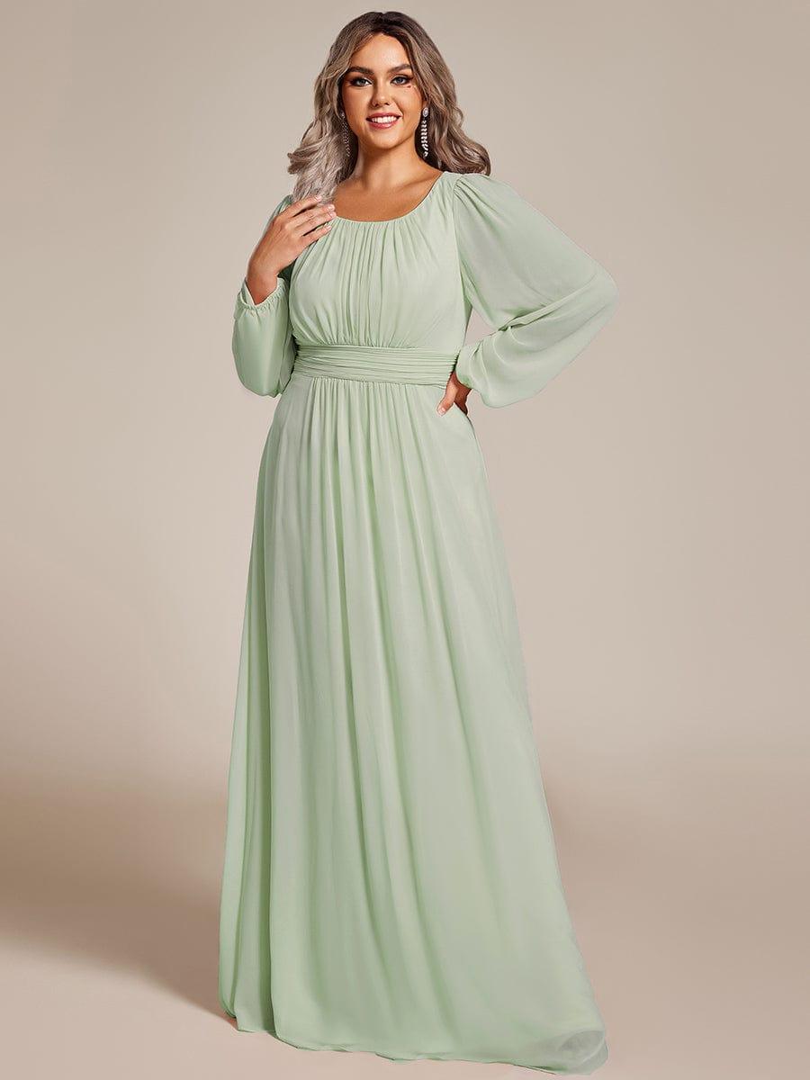 Chiffon Long Sleeve Pleated Floor Length Bridesmaid Dress in Mint Green #color_Mint Green