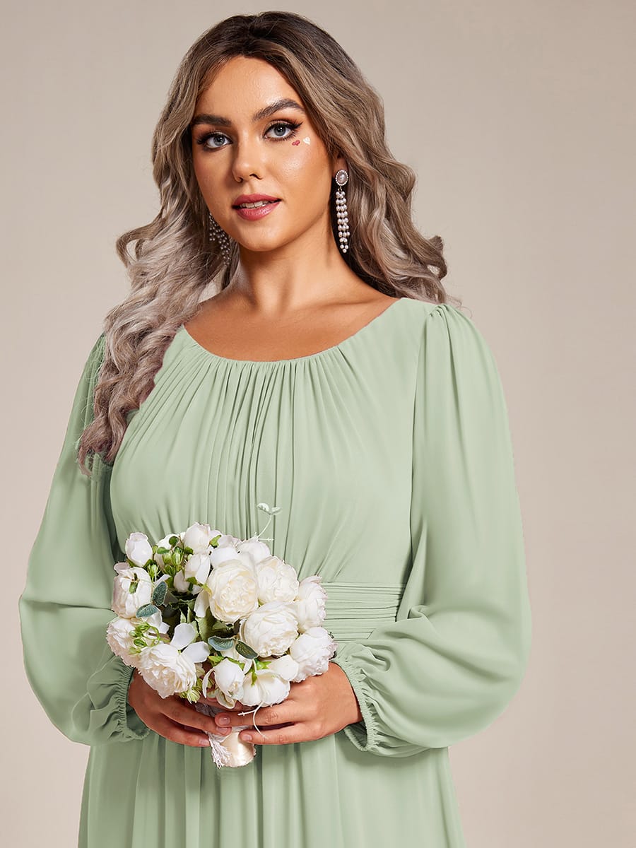 Chiffon Long Sleeve Pleated Floor Length Bridesmaid Dress #color_Mint Green