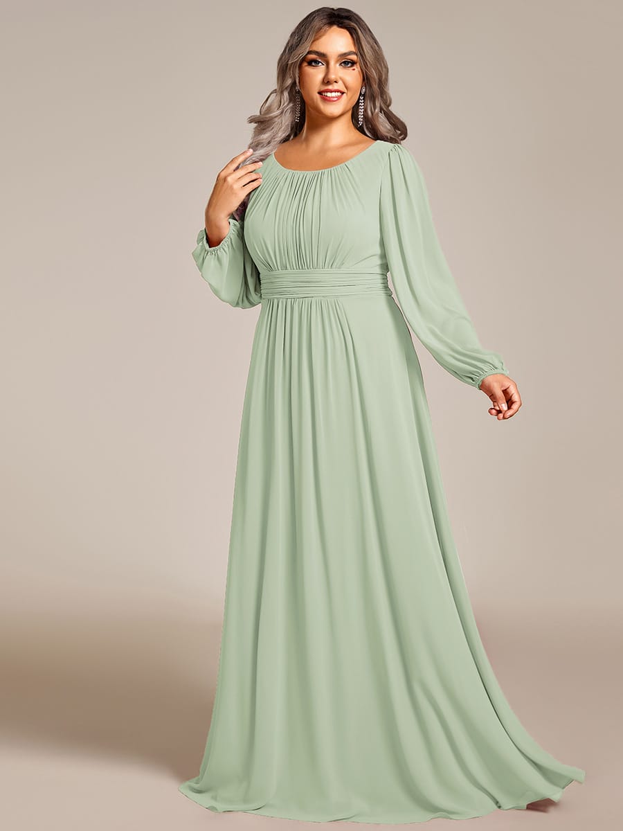 Chiffon Long Sleeve Pleated Floor Length Bridesmaid Dress #color_Mint Green
