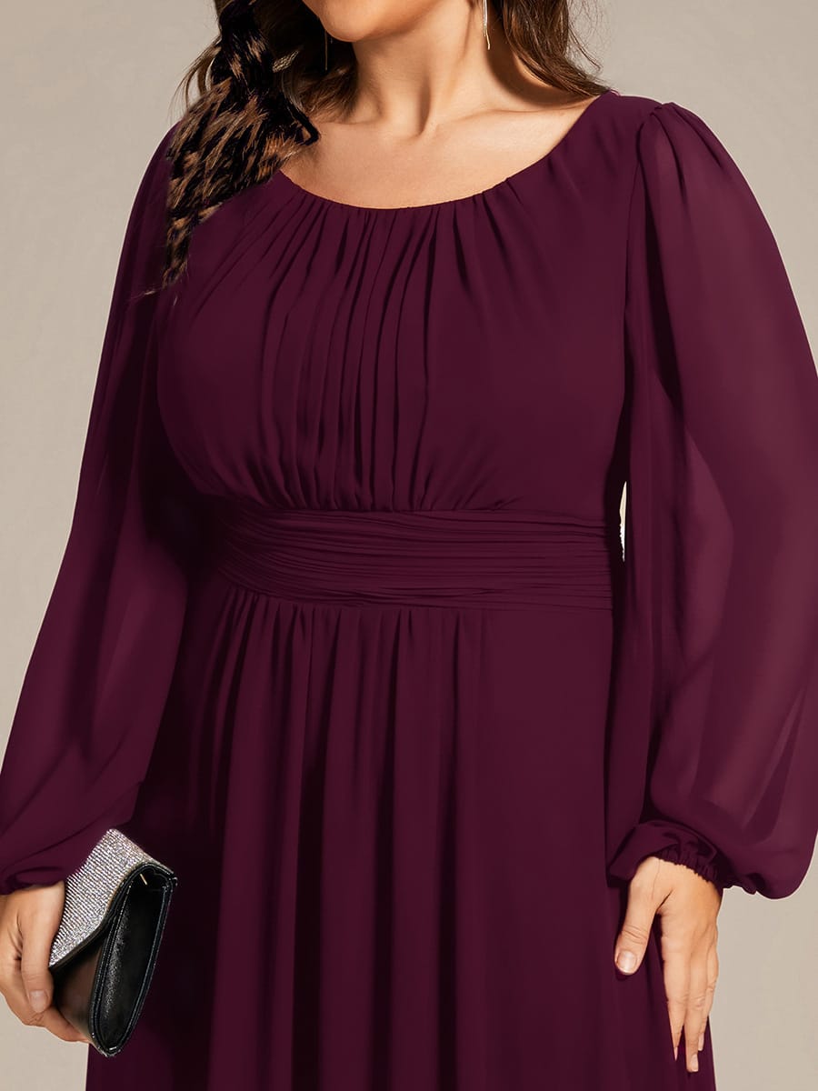 Chiffon Long Sleeve Pleated Floor Length Bridesmaid Dress #color_Mulberry