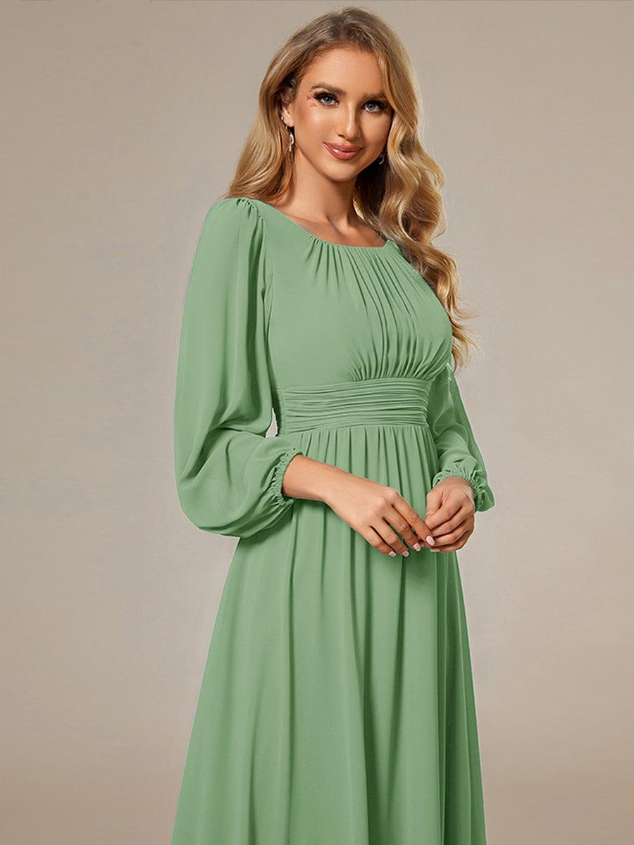 Chiffon Long Sleeve Pleated Floor Length Bridesmaid Dress #color_Sage Green