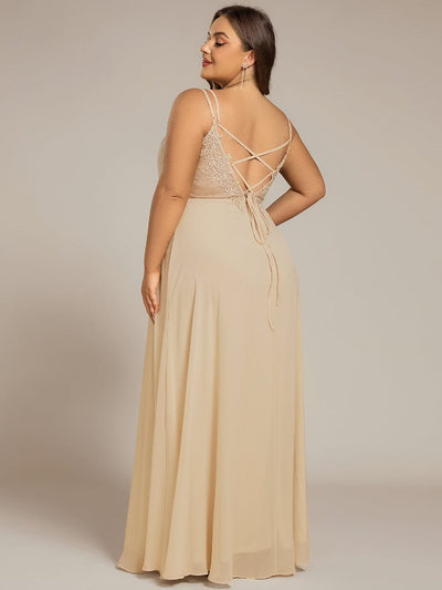 Chiffon and Lace Open Back Bridesmaid Dress with Spaghetti Straps #color_Champagne