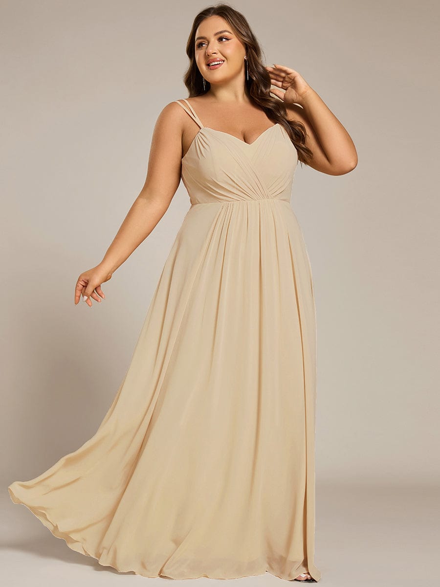 Chiffon and Lace Open Back Bridesmaid Dress with Spaghetti Straps #color_Champagne