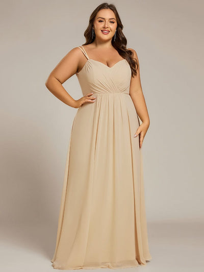 Chiffon and Lace Open Back Bridesmaid Dress with Spaghetti Straps #color_Champagne