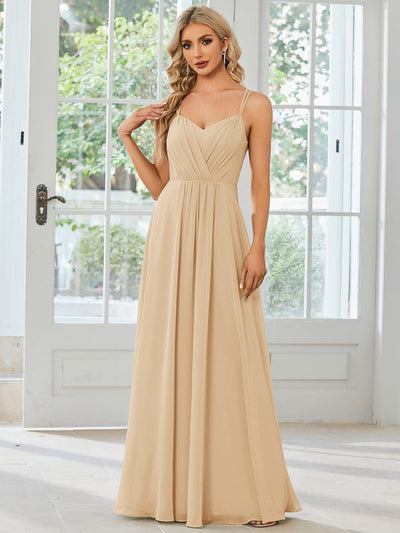 Chiffon and Lace Open Back Bridesmaid Dress with Spaghetti Straps #color_Champagne