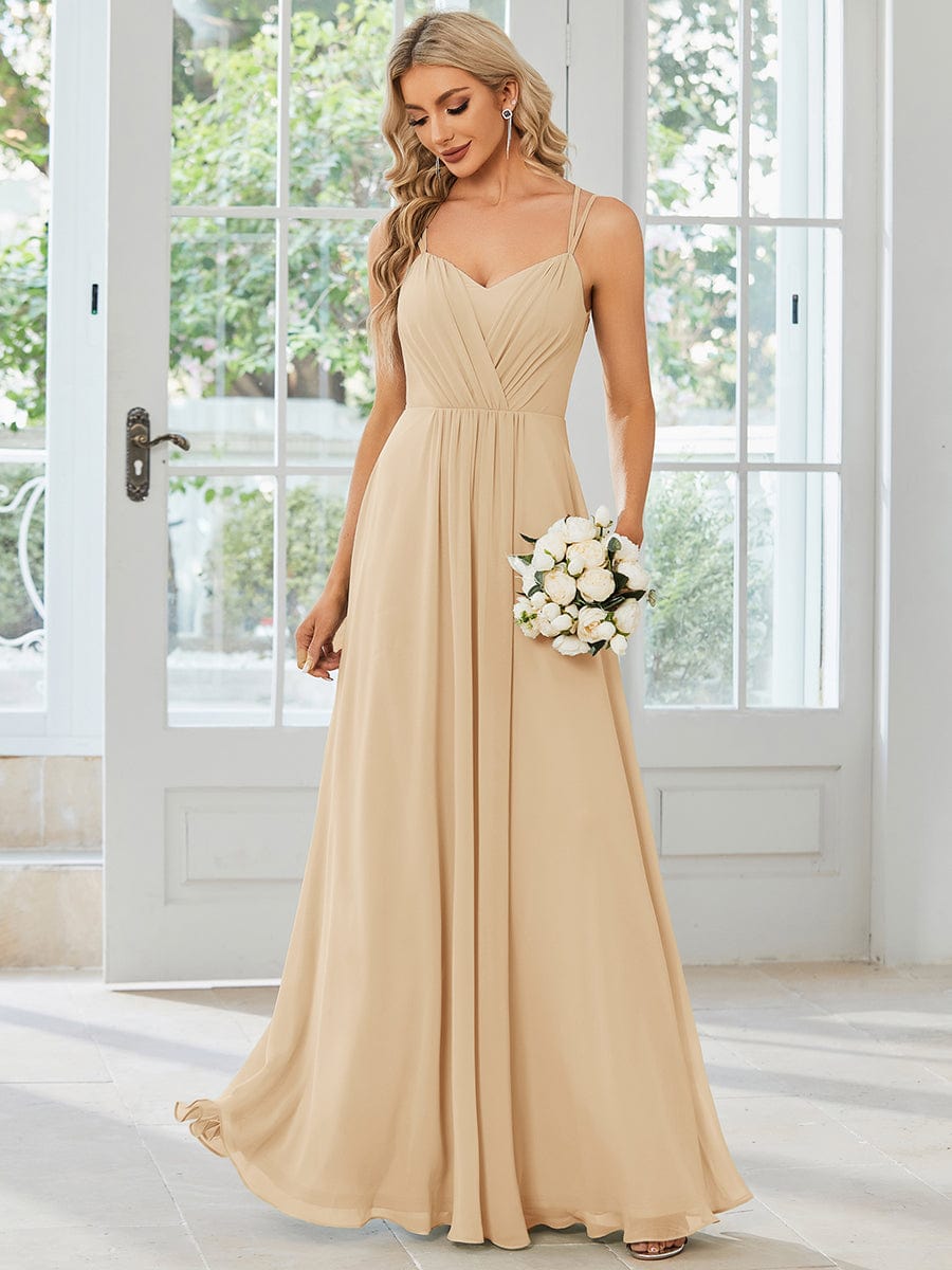 Chiffon and Lace Open Back Bridesmaid Dress with Spaghetti Straps #color_Champagne