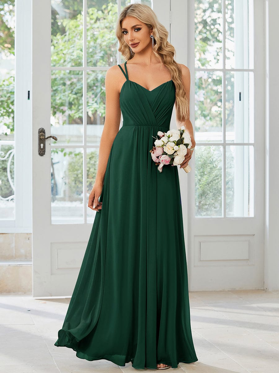 Custom Size Chiffon and Lace Open Back Bridesmaid Dress with Spaghetti Straps #color_Dark Green