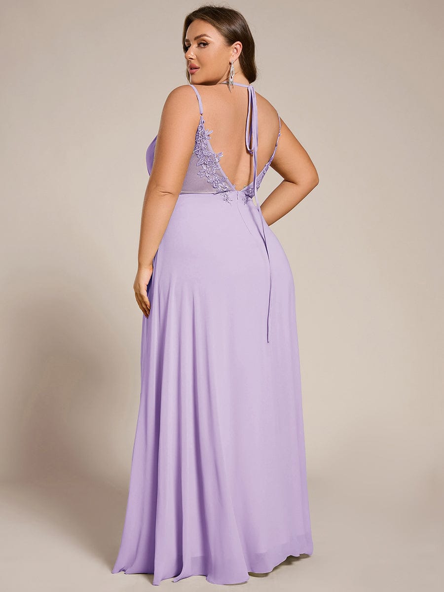 Chiffon and Lace Open Back Bridesmaid Dress with Spaghetti Straps #color_Frosted Lilac