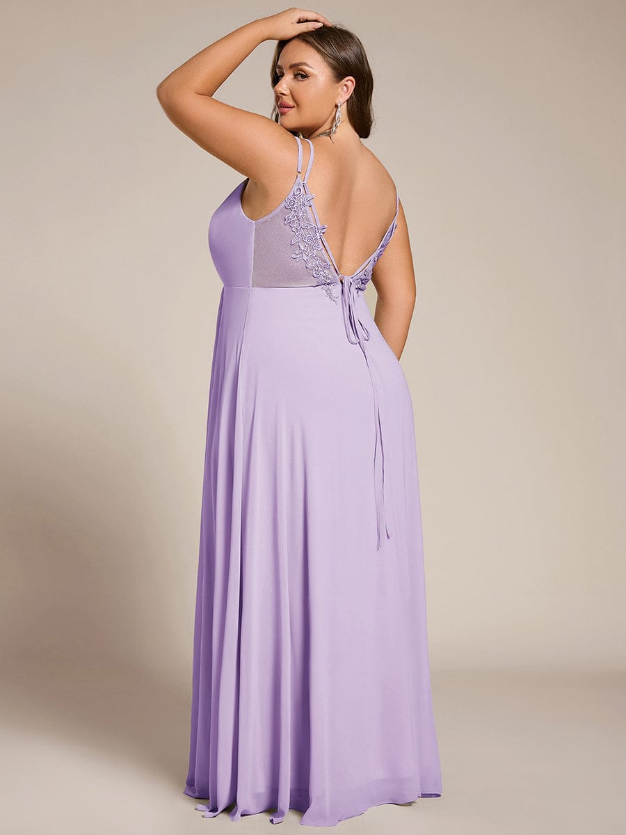 Chiffon and Lace Open Back Bridesmaid Dress with Spaghetti Straps #color_Frosted Lilac