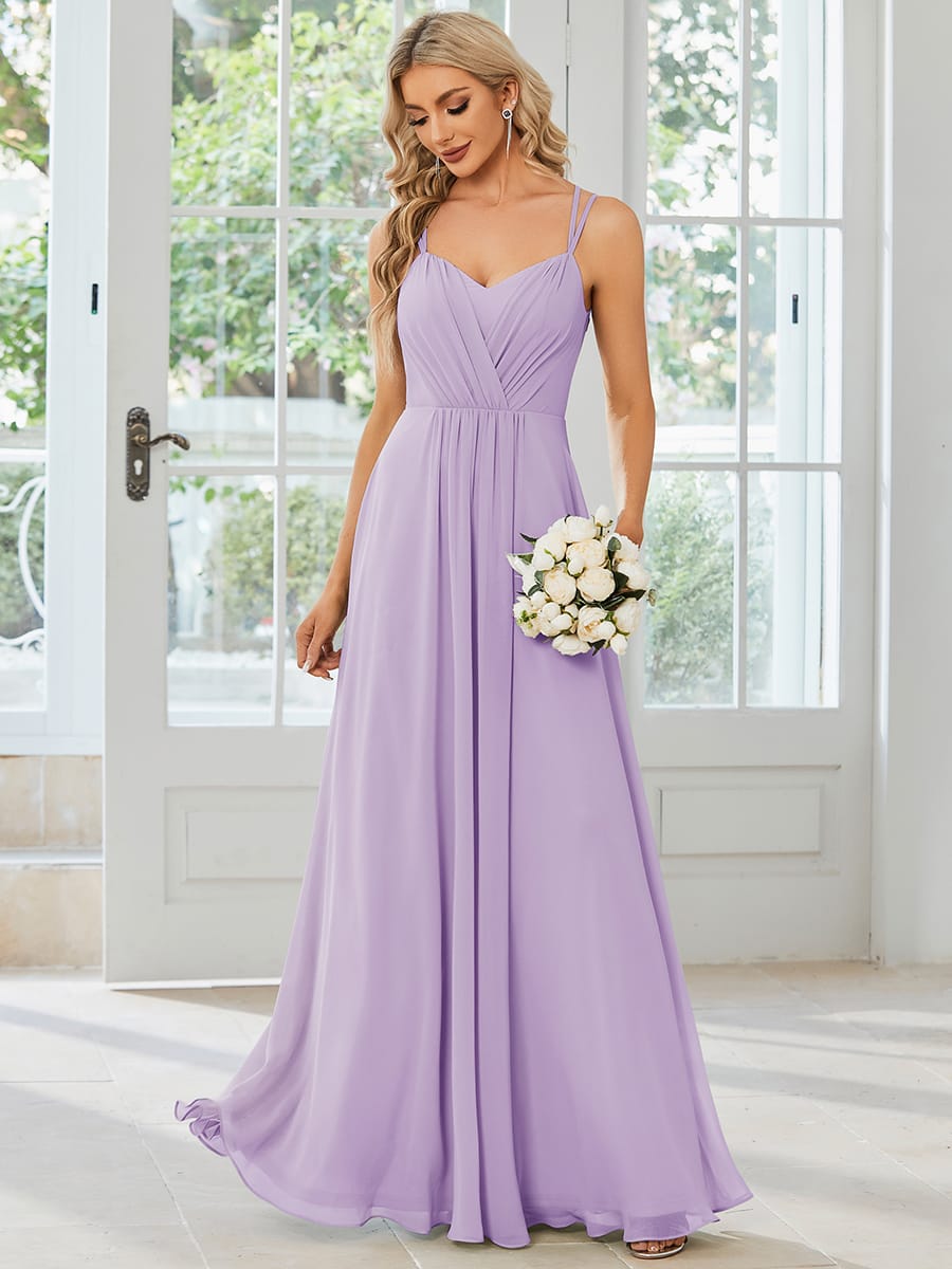 Chiffon and Lace Open Back Bridesmaid Dress with Spaghetti Straps #color_Frosted Lilac