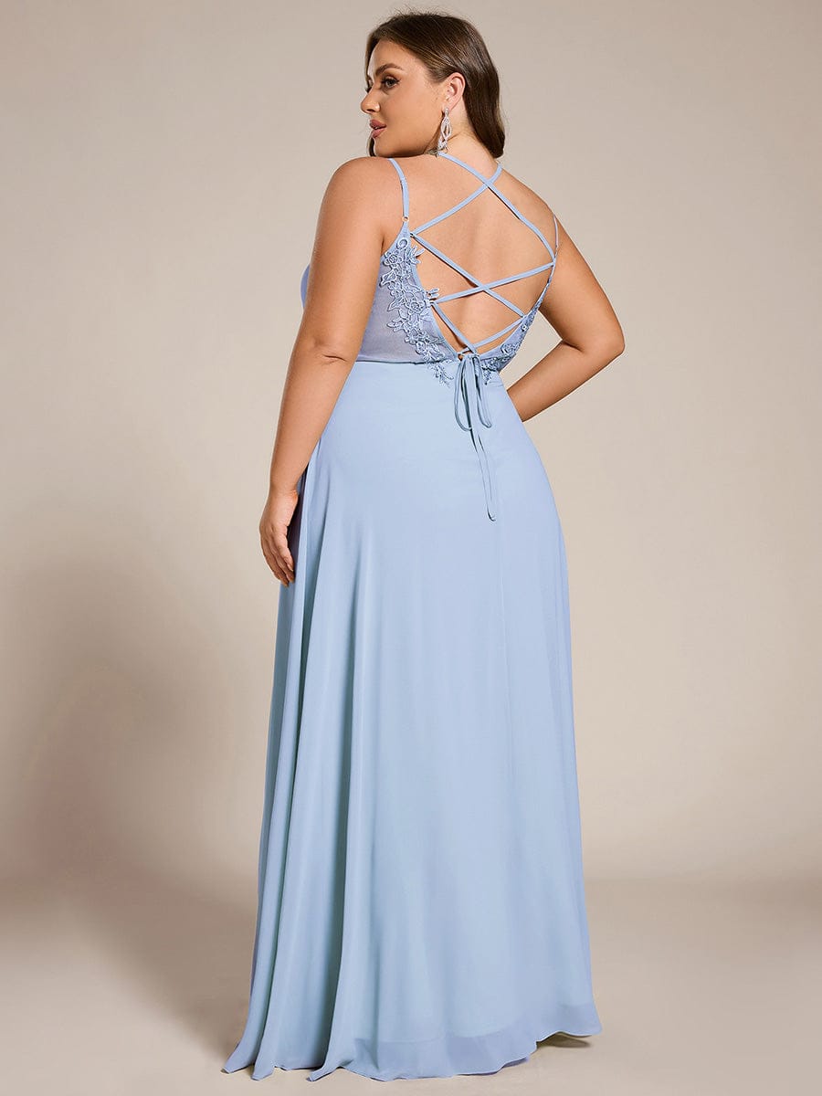 Chiffon and Lace Open Back Bridesmaid Dress with Spaghetti Straps #color_Ice Blue