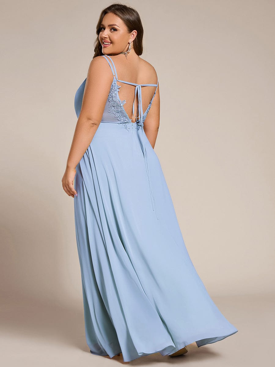 Chiffon and Lace Open Back Bridesmaid Dress with Spaghetti Straps #color_Ice Blue