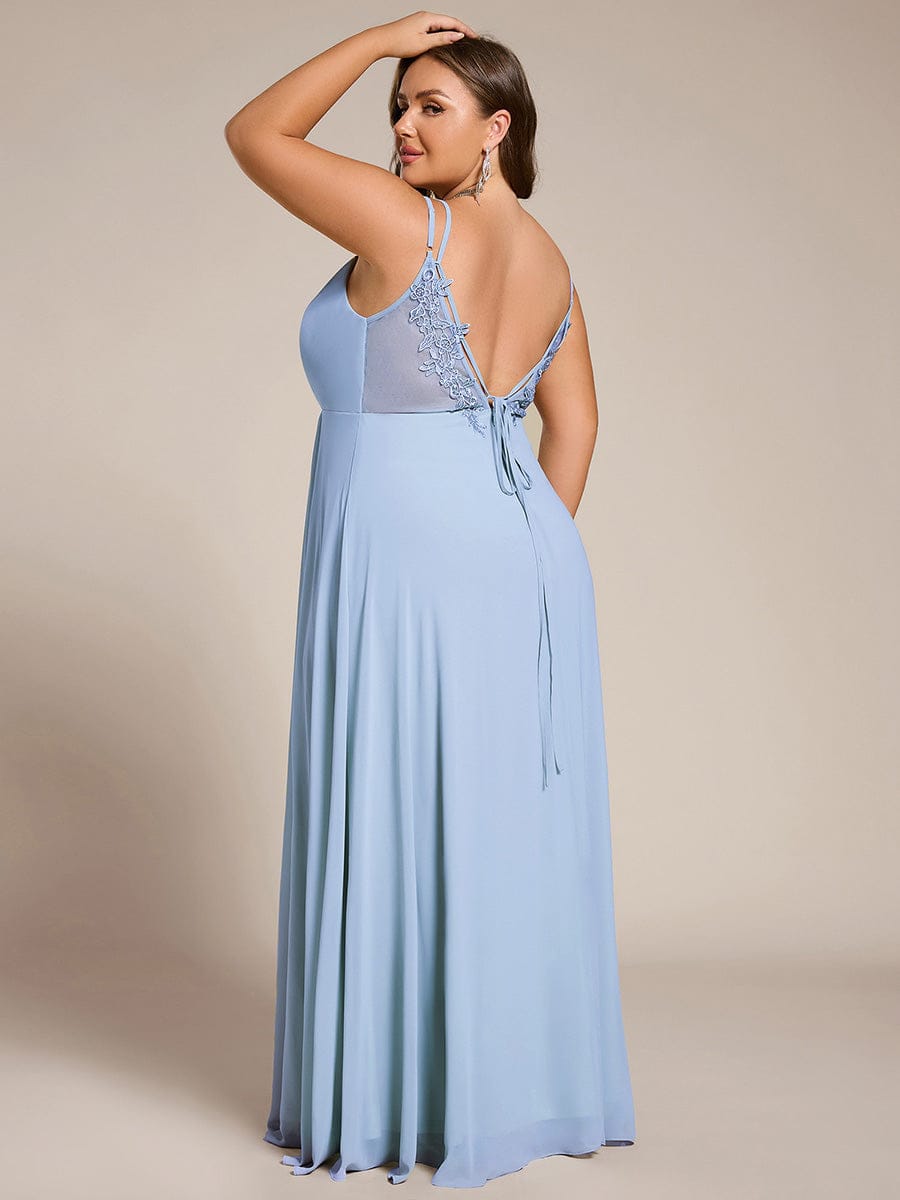 Chiffon and Lace Open Back Bridesmaid Dress with Spaghetti Straps #color_Ice Blue