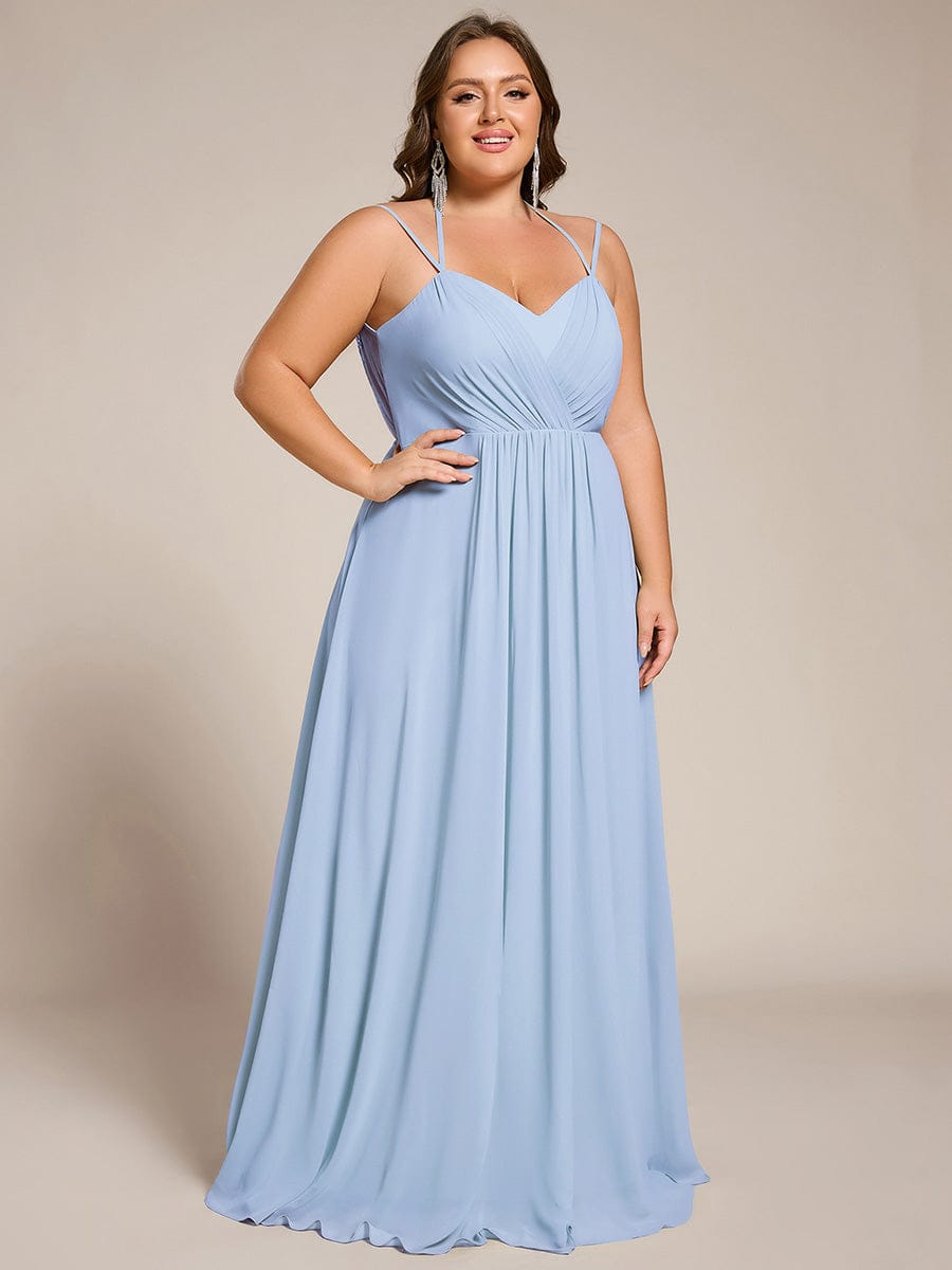 Chiffon and Lace Open Back Dress with Spaghetti Straps in Black #color_Ice Blue