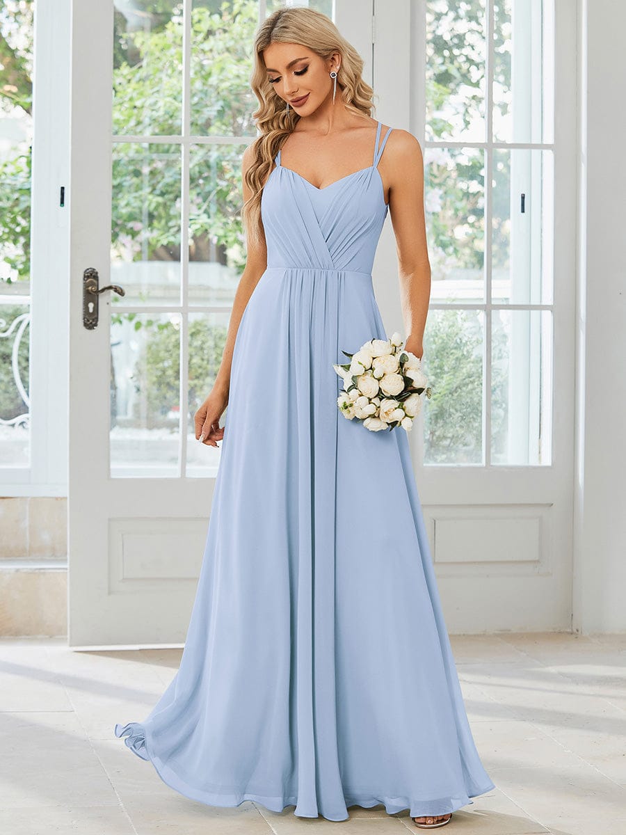 Chiffon and Lace Open Back Bridesmaid Dress with Spaghetti Straps #color_Ice Blue