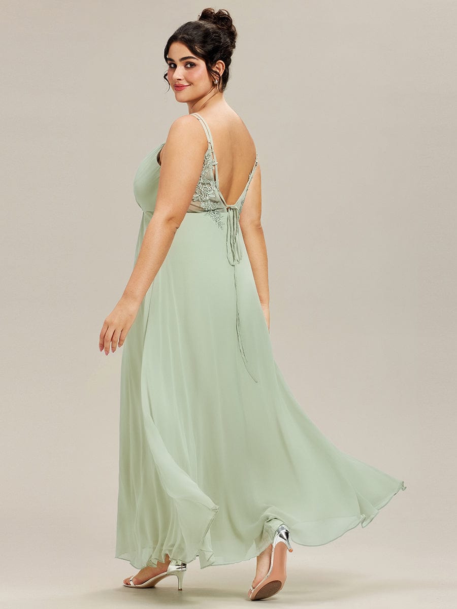 Chiffon and Lace Open Back Bridesmaid Dress with Spaghetti Straps #color_Mint Green