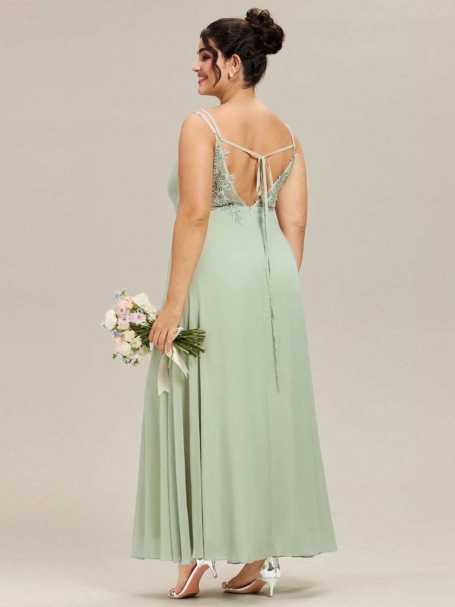 Chiffon and Lace Open Back Bridesmaid Dress with Spaghetti Straps #color_Mint Green