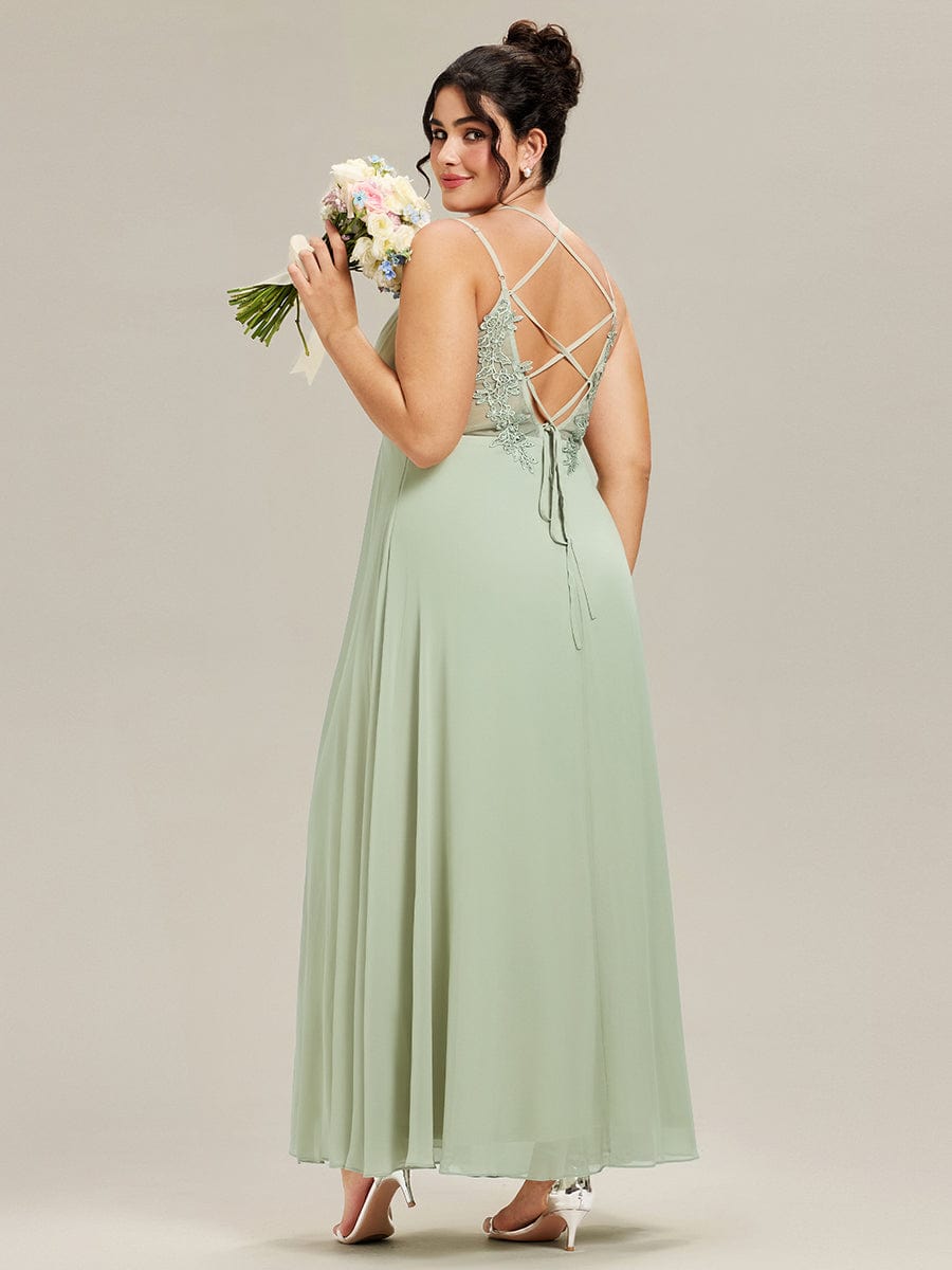 Chiffon and Lace Open Back Bridesmaid Dress with Spaghetti Straps #color_Mint Green