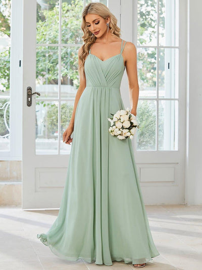 Chiffon and Lace Open Back Bridesmaid Dress with Spaghetti Straps #color_Mint Green