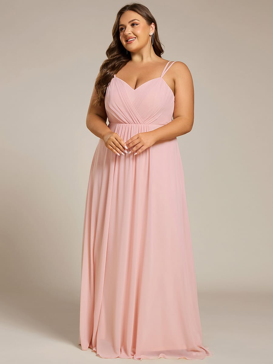 Chiffon and Lace Open Back Bridesmaid Dress with Spaghetti Straps #color_Pink