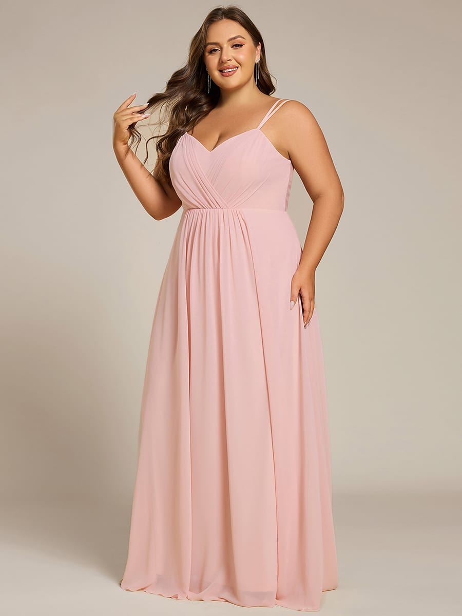 Chiffon and Lace Open Back Bridesmaid Dress with Spaghetti Straps #color_Pink