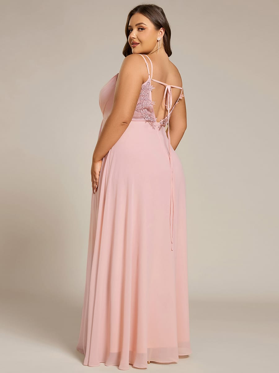 Chiffon and Lace Open Back Bridesmaid Dress with Spaghetti Straps #color_Pink