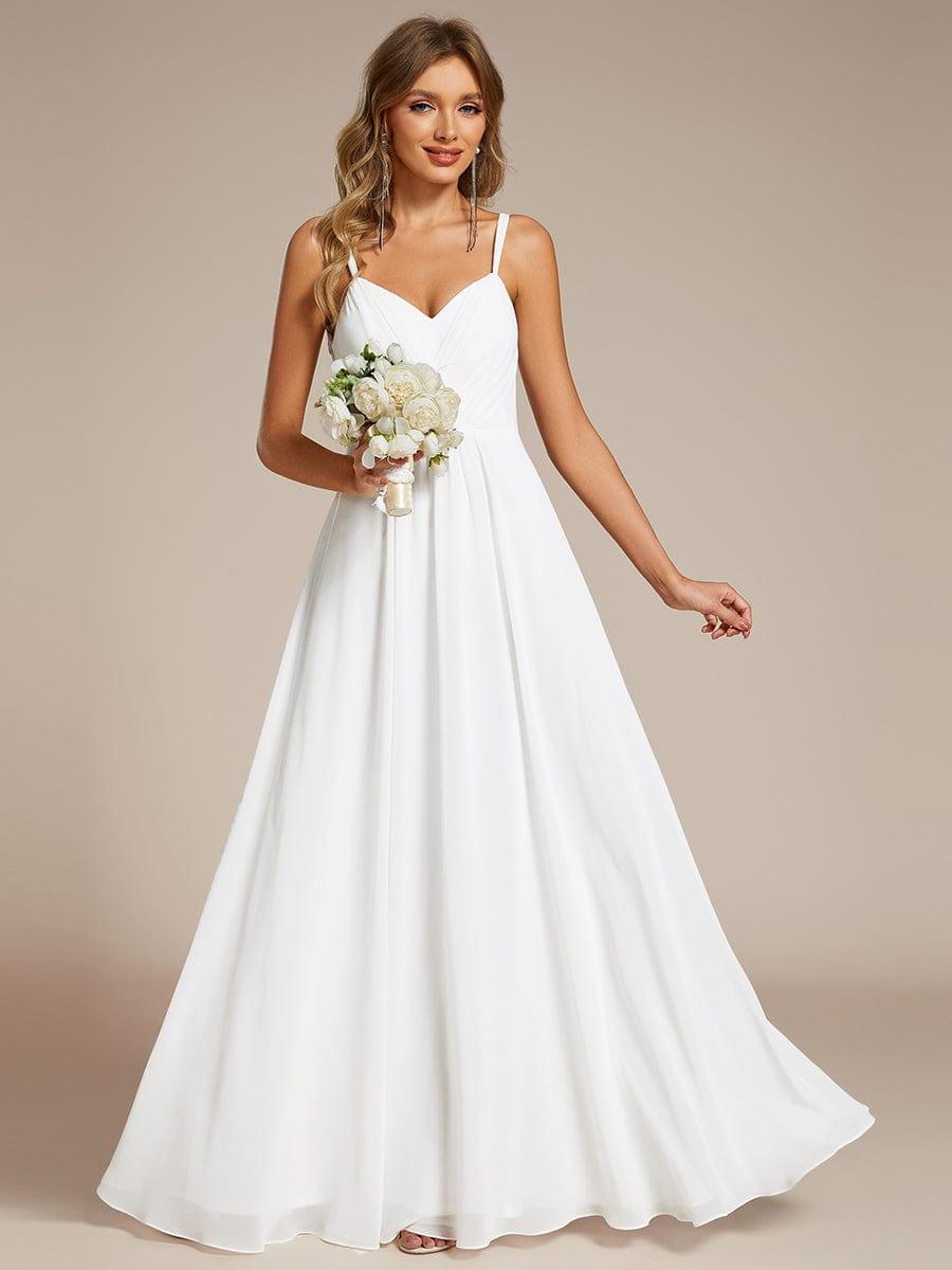 Chiffon and Lace Open Back Bridesmaid Dress with Spaghetti Straps #color_White