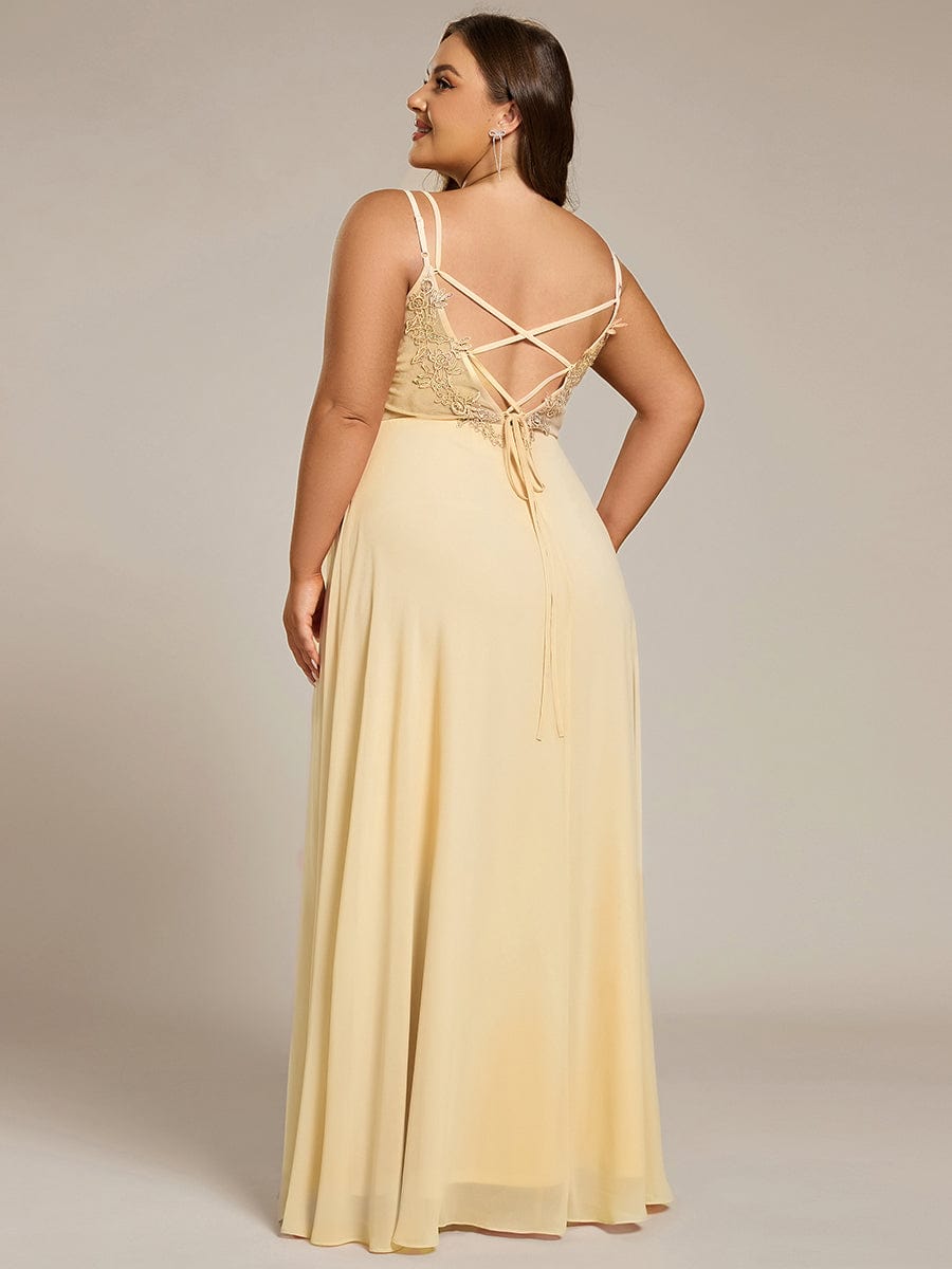 Chiffon and Lace Open Back Bridesmaid Dress with Spaghetti Straps #color_Yellow