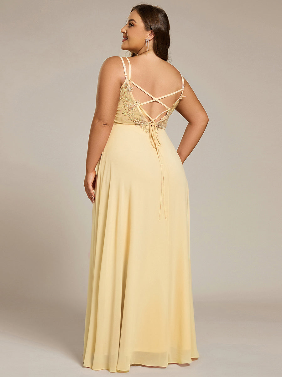 Chiffon and Lace Open Back Bridesmaid Dress with Spaghetti Straps #color_Yellow