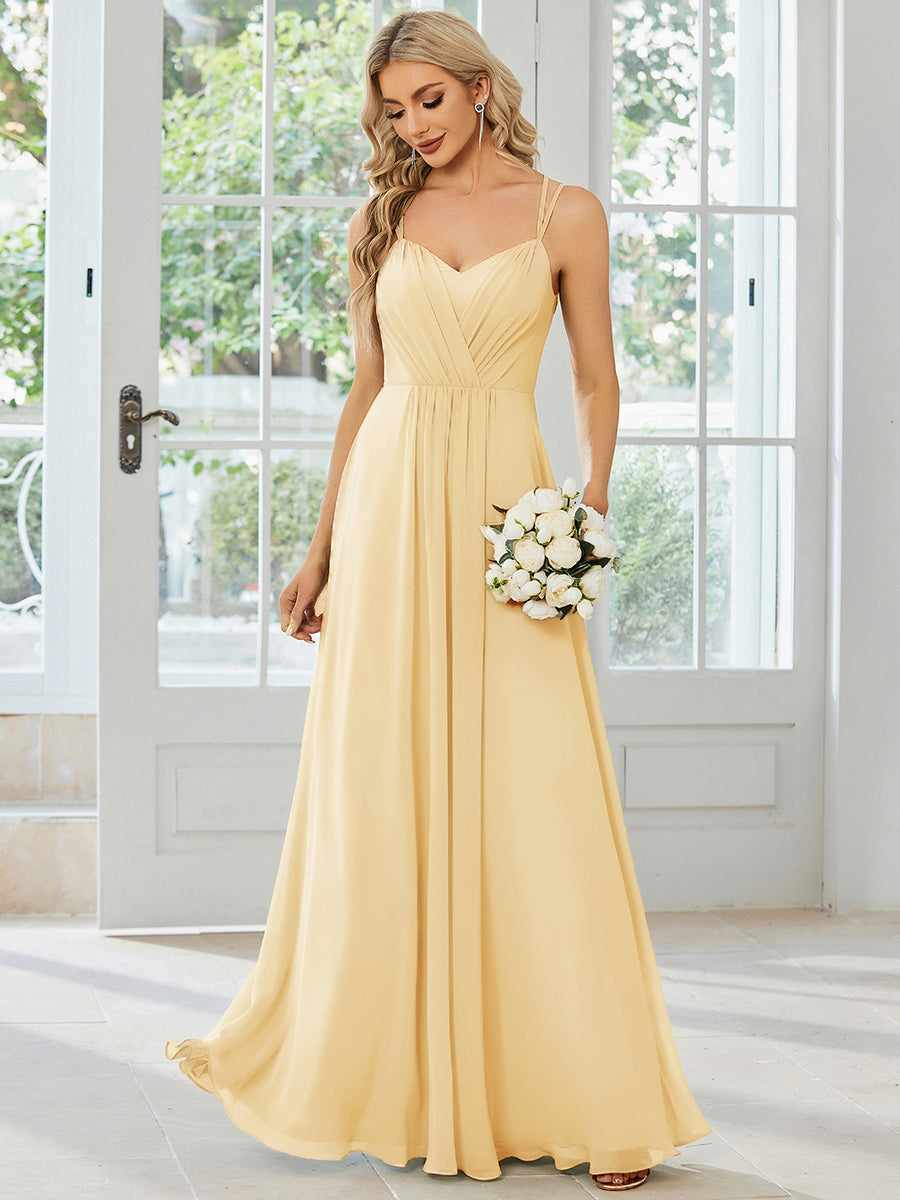 Chiffon and Lace Open Back Bridesmaid Dress with Spaghetti Straps #color_Yellow