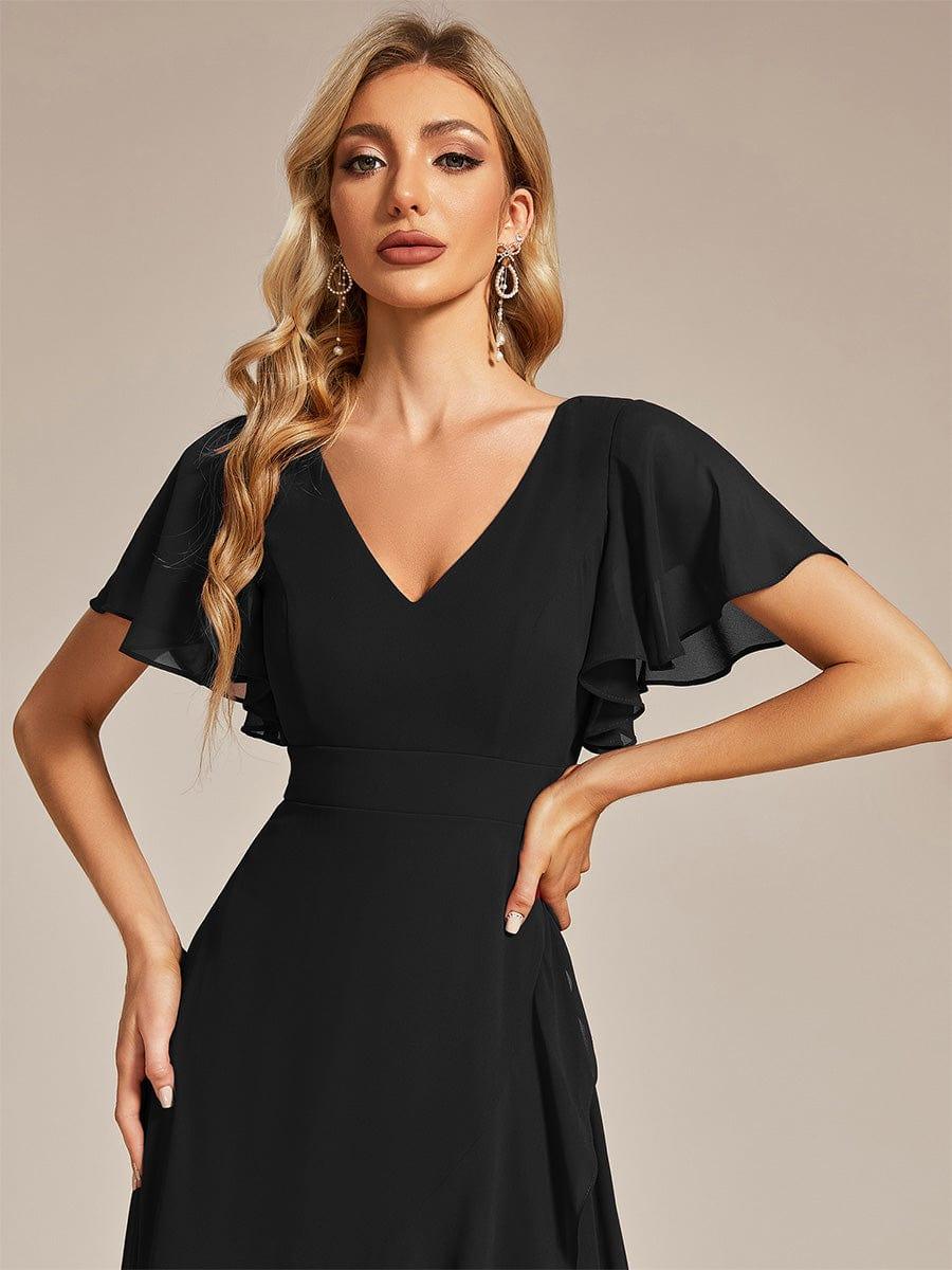 Charming Chiffon Bridesmaid Dress with Lotus Leaf Hemline #color_Black