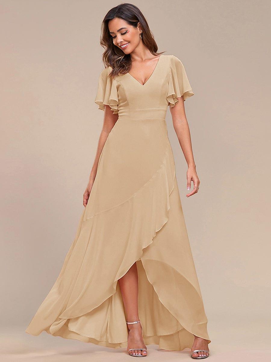 Charming Chiffon Bridesmaid Dress with Lotus Leaf Hemline #color_Champagne