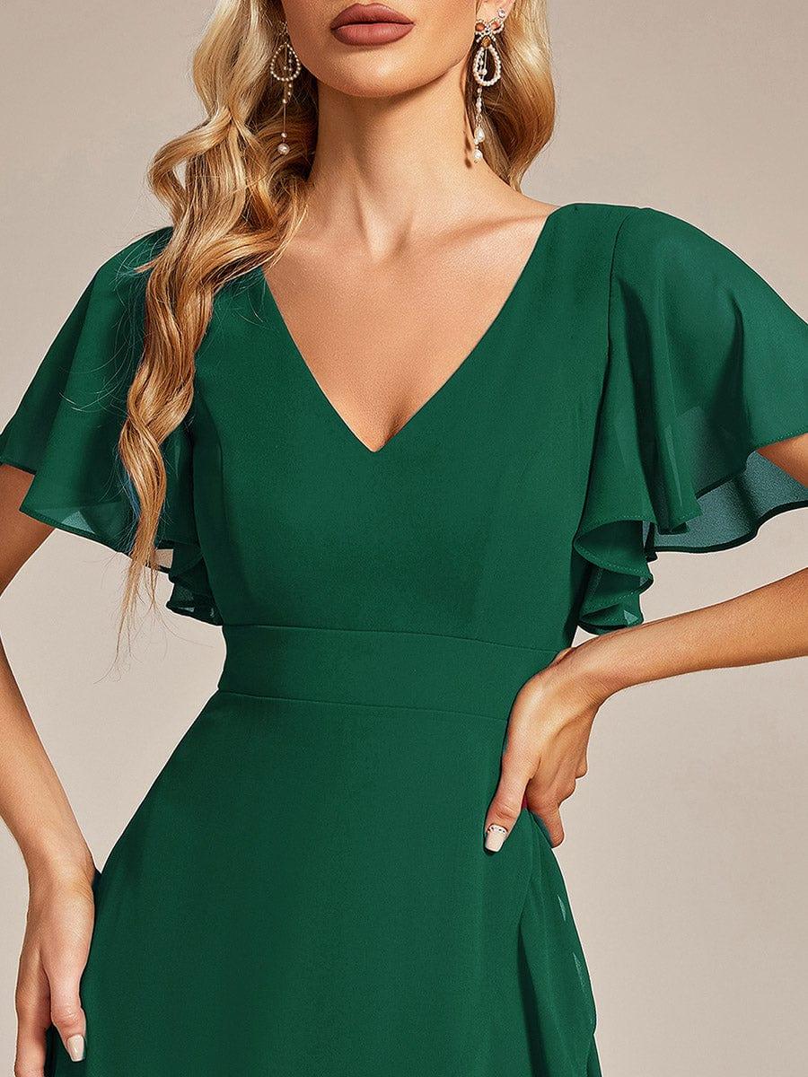 Charming Chiffon Bridesmaid Dress with Lotus Leaf Hemline #color_Dark Green