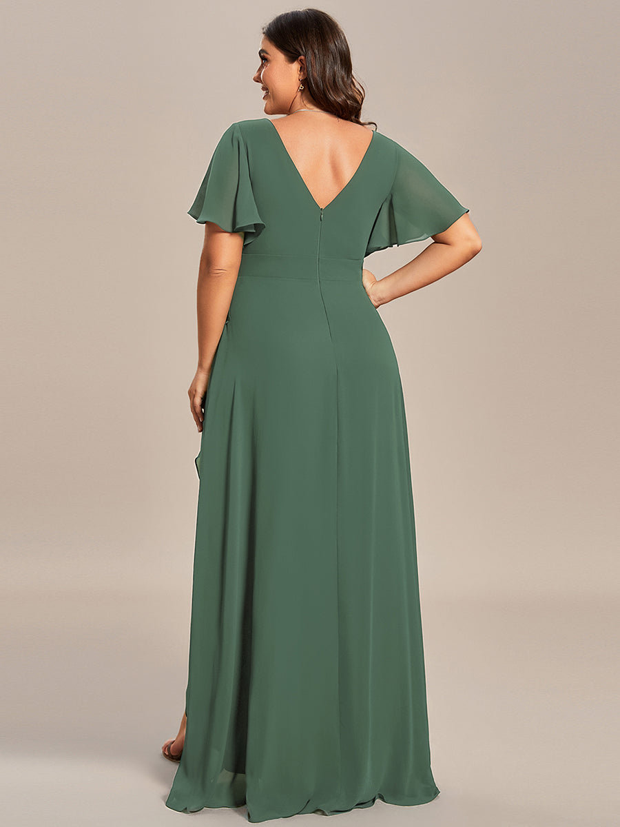 Charming Chiffon Bridesmaid Dress with Lotus Leaf Hemline #color_Eucalyptus Green