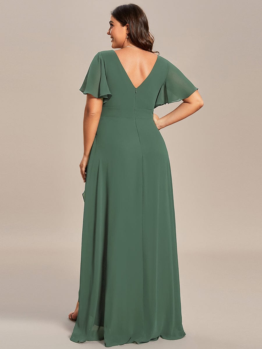 Charming Chiffon Bridesmaid Dress with Lotus Leaf Hemline #color_Eucalyptus Green