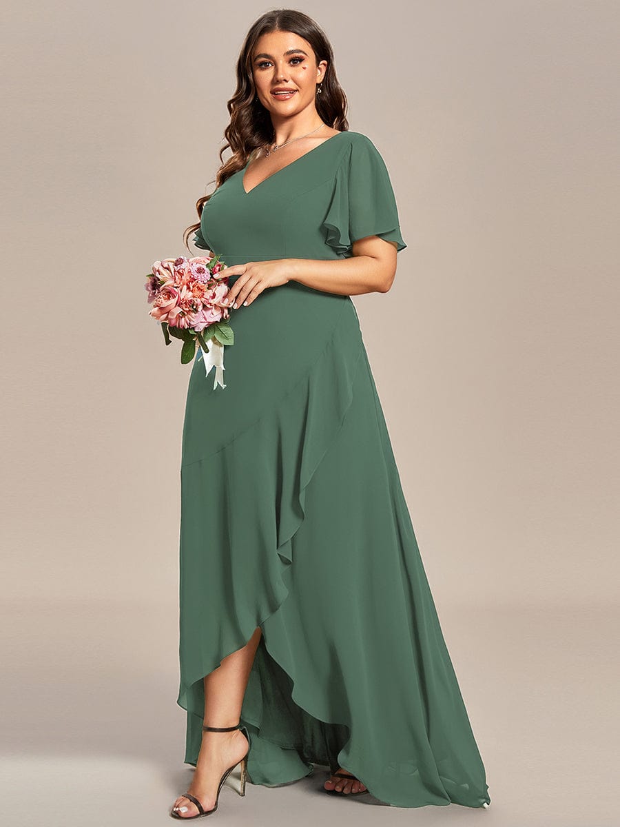 Charming Chiffon Bridesmaid Dress with Lotus Leaf Hemline #color_Eucalyptus Green