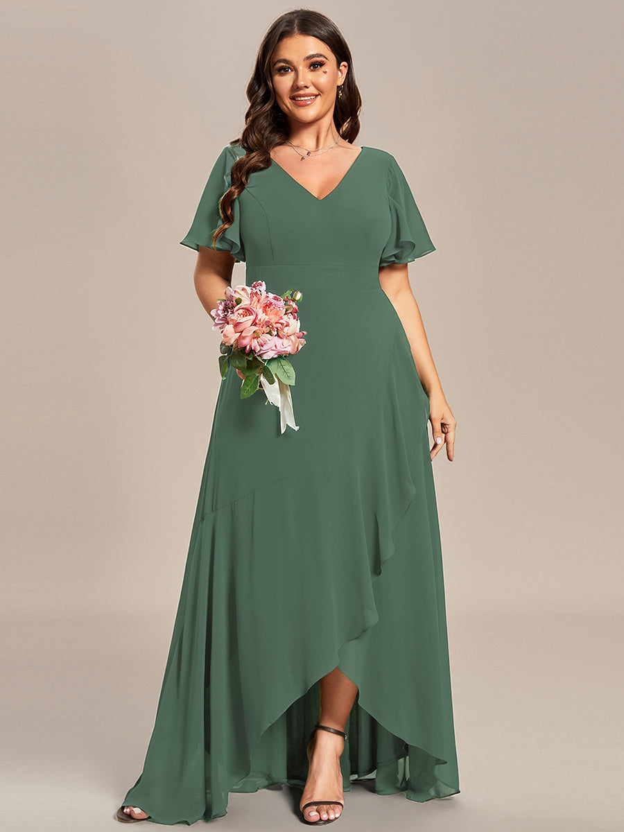 Charming Chiffon Bridesmaid Dress with Lotus Leaf Hemline #color_Eucalyptus Green