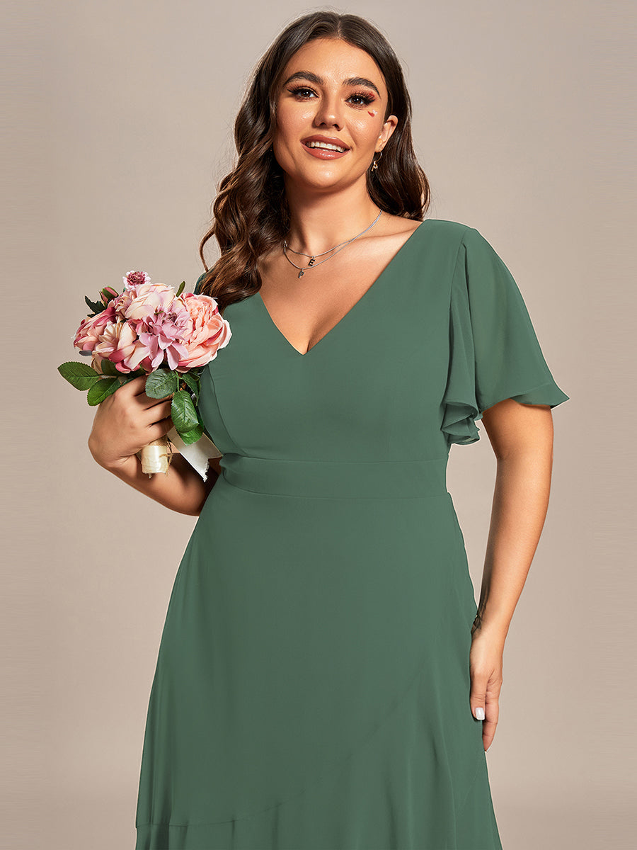 Charming Chiffon Bridesmaid Dress with Lotus Leaf Hemline #color_Eucalyptus Green