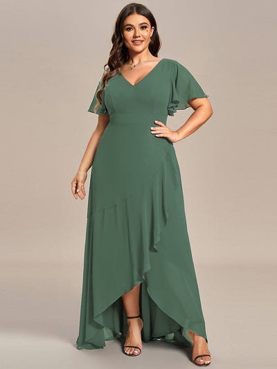 Charming Chiffon Bridesmaid Dress with Lotus Leaf Hemline #color_Eucalyptus Green