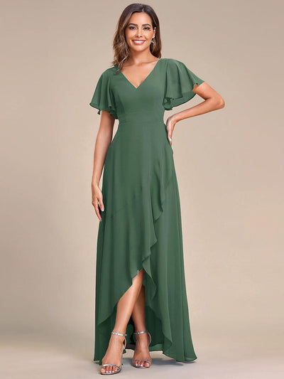 Charming Chiffon Bridesmaid Dress with Lotus Leaf Hemline #color_Eucalyptus Green