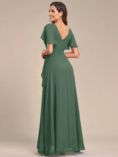 Charming Chiffon Bridesmaid Dress with Lotus Leaf Hemline #color_Eucalyptus Green