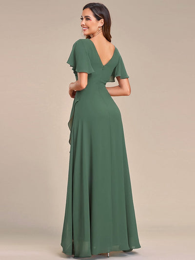 Charming Chiffon Bridesmaid Dress with Lotus Leaf Hemline #color_Eucalyptus Green