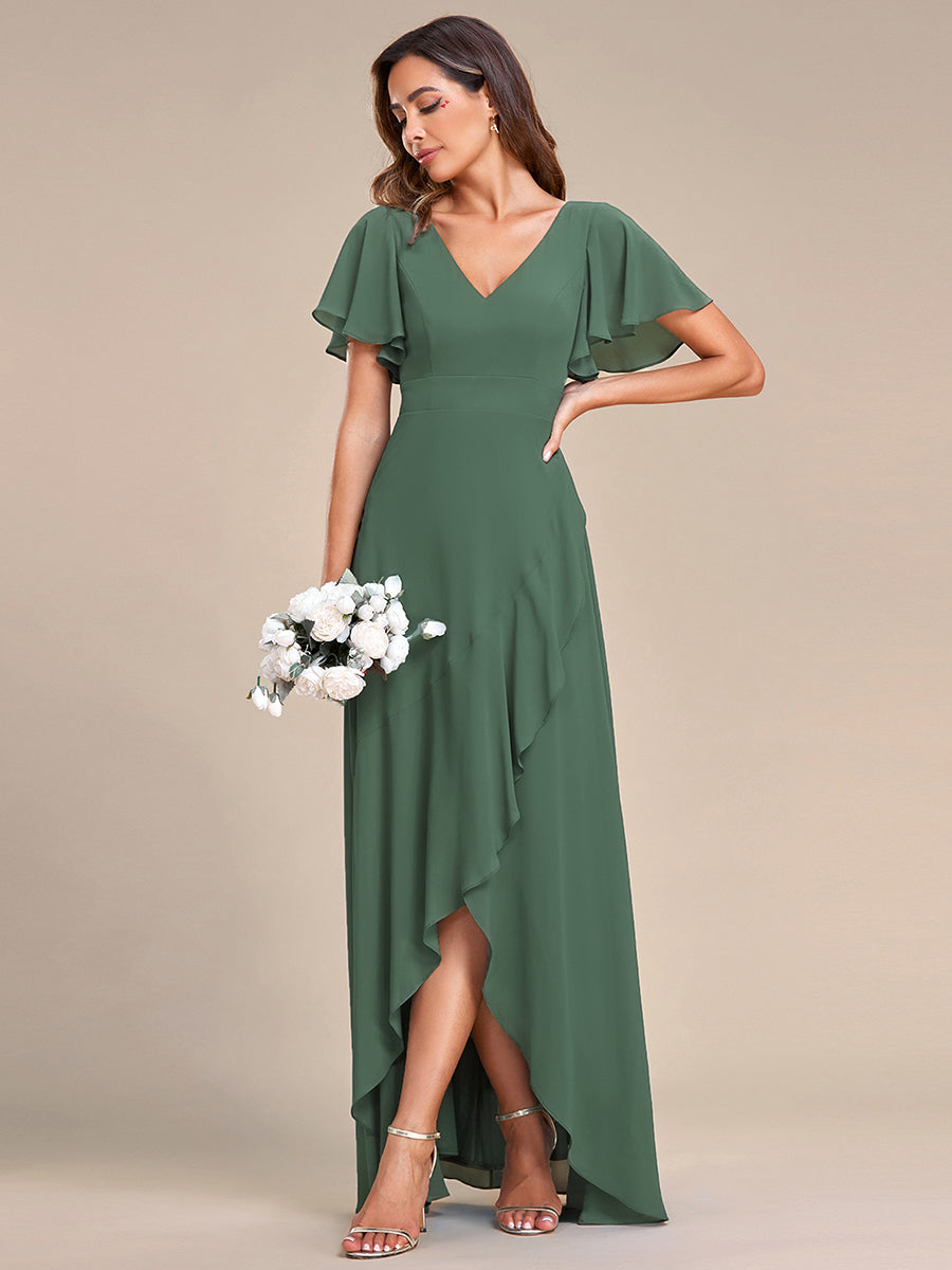 Charming Chiffon Bridesmaid Dress with Lotus Leaf Hemline #color_Eucalyptus Green