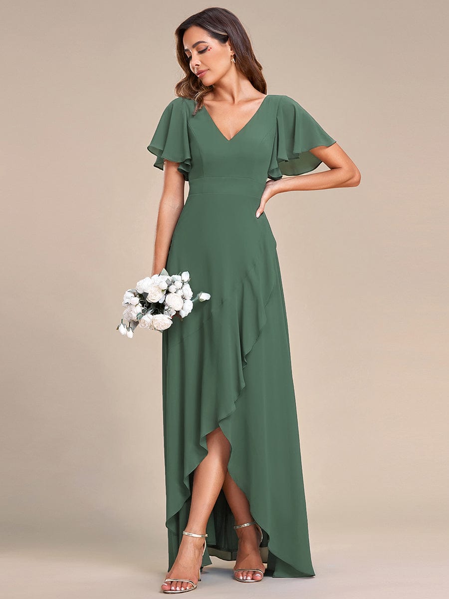 Charming Chiffon Bridesmaid Dress with Lotus Leaf Hemline #color_Eucalyptus Green
