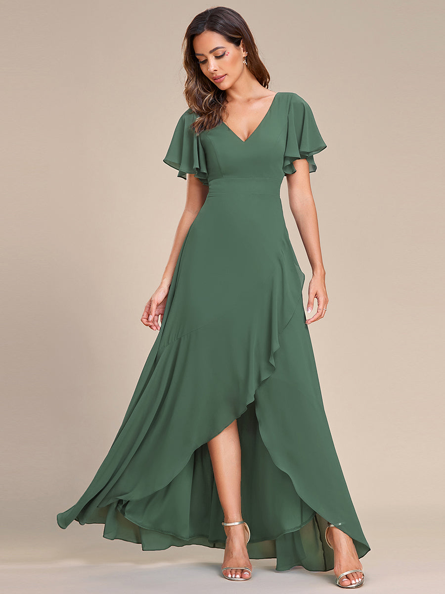 Charming Chiffon Bridesmaid Dress with Lotus Leaf Hemline #color_Eucalyptus Green