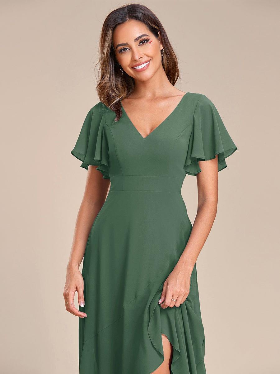 Charming Chiffon Bridesmaid Dress with Lotus Leaf Hemline #color_Eucalyptus Green