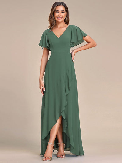 Charming Chiffon Bridesmaid Dress with Lotus Leaf Hemline #color_Eucalyptus Green